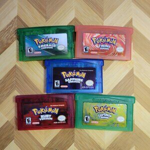 Pokemon GameBoy Games All 5 FireRed LeafGreen Ruby Sapphire and Emerald